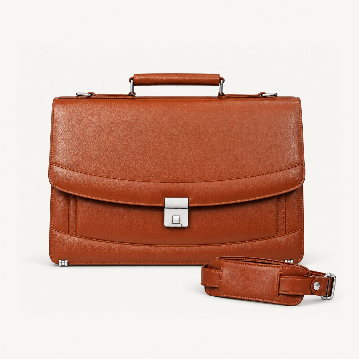 Men's Tan Brown Leather Executive Briefcase – Classic Flap-Over Business & Office Bag Gallery